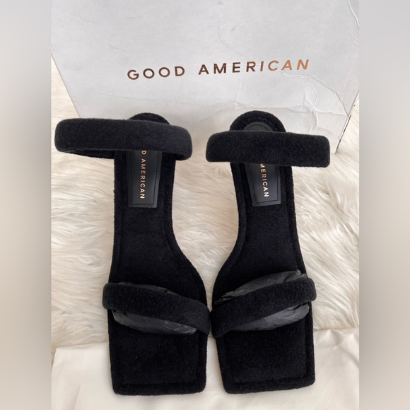 Good American Black Terry Cloth Square Toe High Heel Sz 8 - Picture 5 of 5